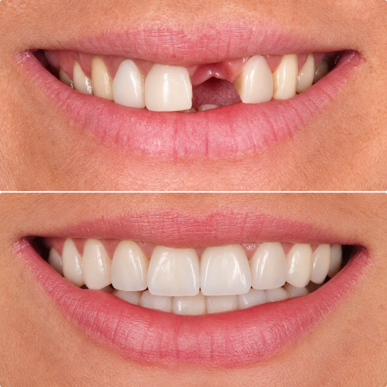 Caso de carillas dentales más implante